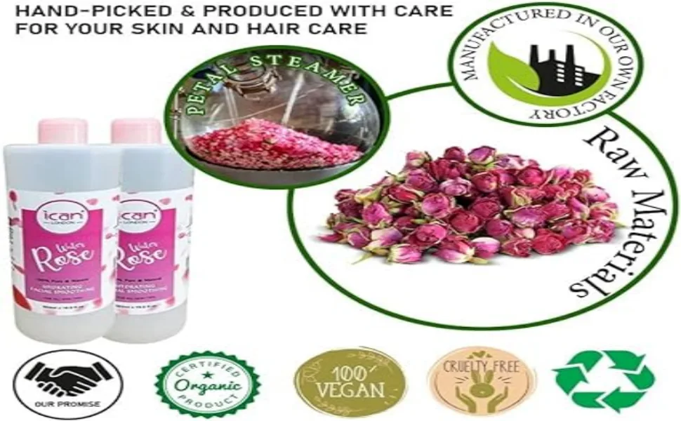 ican 100% Natural Rose Water Hydrating and Purifying pure rose water 2 x 500ml (1000ml) - rose 2