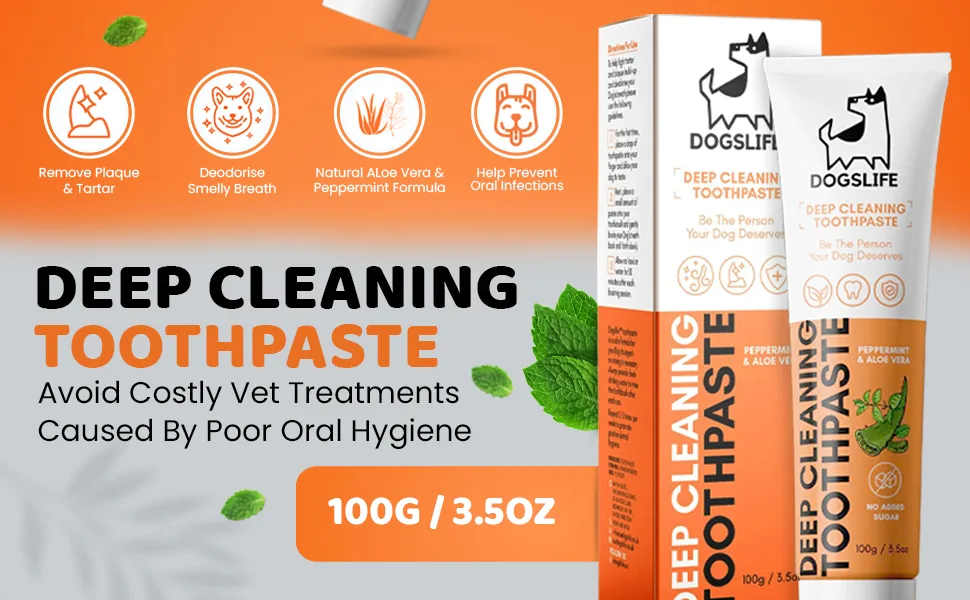Dog Toothpaste | Natural Toothpaste for Dogs | Remove Plaque Fight Decay & Bad Dog Breath | 100g Mint Pet Toothpaste for Dental Care - dog toothpaste for dogs puppies peppermint mints for dog breath freshener mouse foam vets smelly