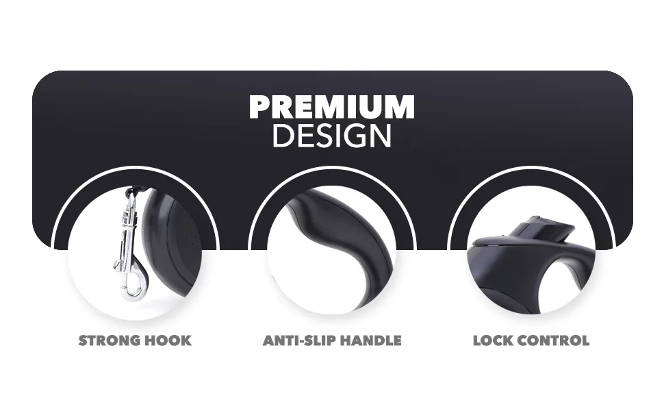 FurDreams Dog Lead - Retractable Anti-Tangle Nylon Tape Leash Lock Button Comfortable Handle Multiple Sizes & Colours - 5m Extendable for Dogs Under Your Control! Heavy Duty Medium Up to 25kg Black Medium - Large_Banner_2_Black