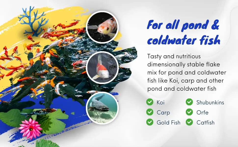 HERONS - Pond Flakes - For Koi Carp and Other Pond and Coldwater Fish - With Essential Vitamins Minerals and Trace Elements - Supports Healthy Immune System - Does Not Cloud Water - 1 KG - Cold water