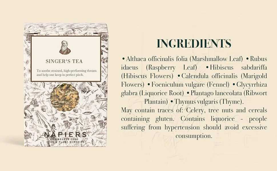 Napiers Singer's Tea | Loose Leaf Tea | Herbal Blend for Soothing and Supporting Strained Vocal Cords | 100g - Napiers Singer