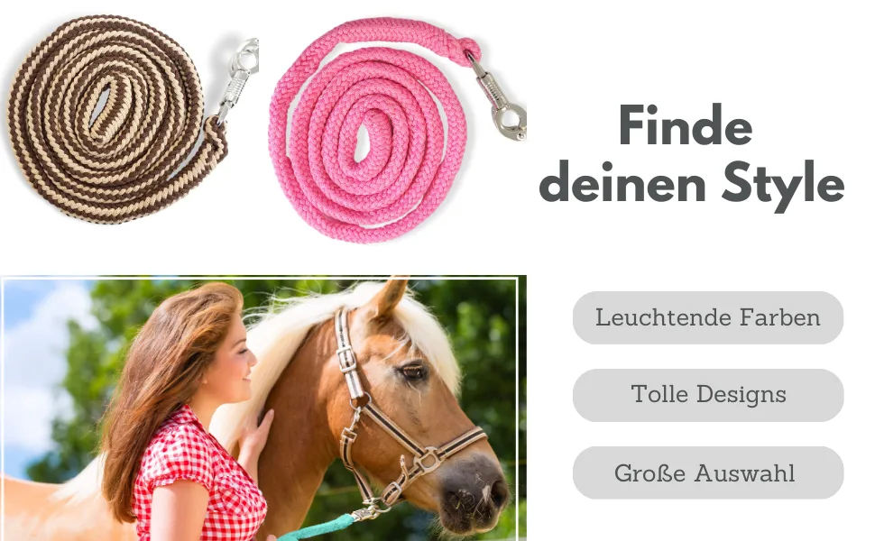 Lead Rope for Horses with Sturdy Panic Hook Length 2 m Many Great Designs and Colours (Black) - Lead rope for horses