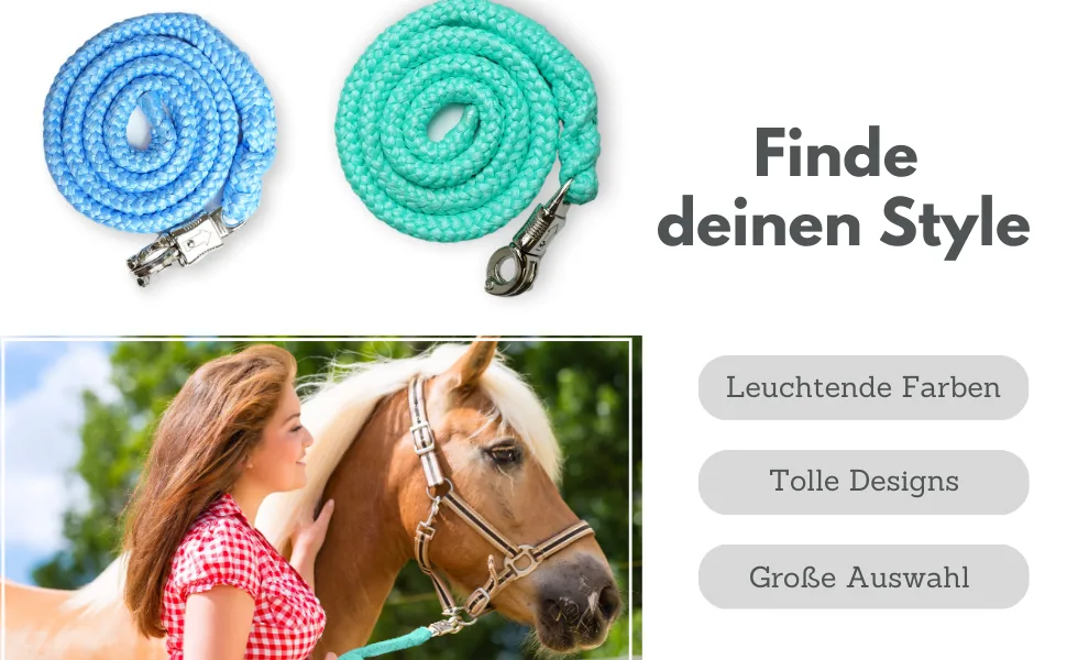 Lead Rope with Panic Hook | for Horses Ponies Shetty Donkey | Tie Rope in Many Stylish Designs | Length 1.60 m (Light Blue) - Lead rope for horses panic hook soft material