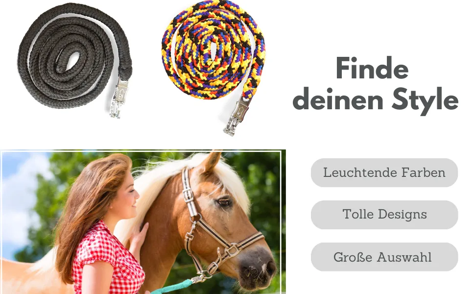 Lead rope with panic hook for horse in various stylish designs. Leash ties pony donkey goat Orange - Lead rope for horses