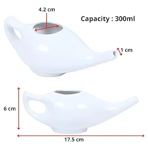 Leak Proof Durable Ceramic Neti Pot Comfortable Grip | Microwave and Dishwasher Friendly Natural Treatment for Sinus and Congestion Black - capicity 300 ML