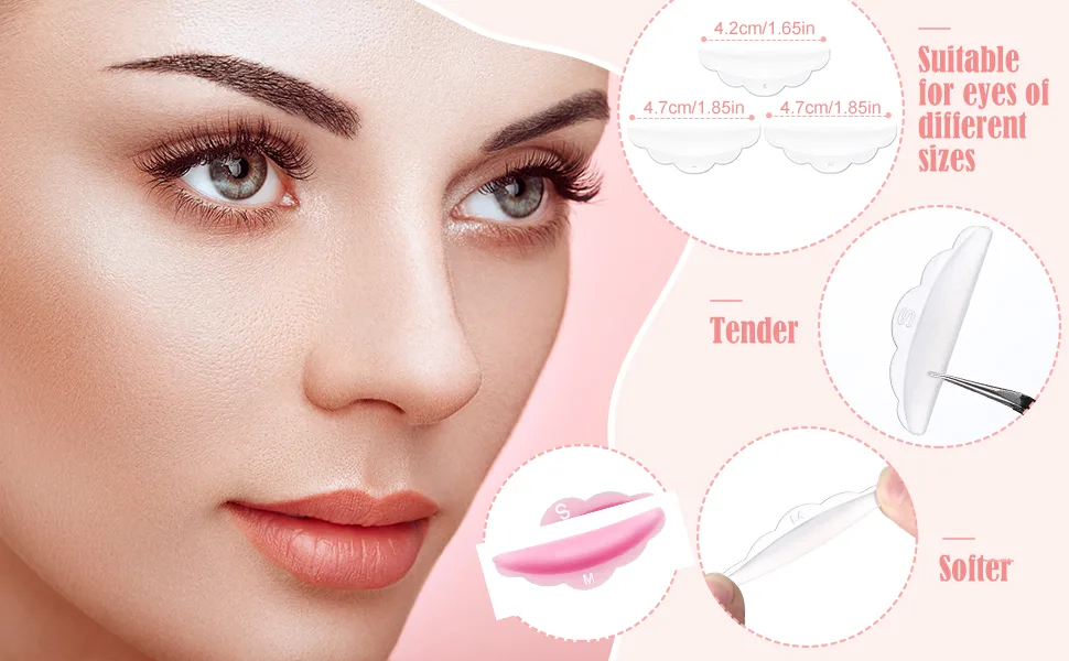 48 Piece Silicone Eyelash Perming Curler (S M L) Eyelash Perm Silicone Pad Lash Lift Rods Makeup Tool (White) - product information 2