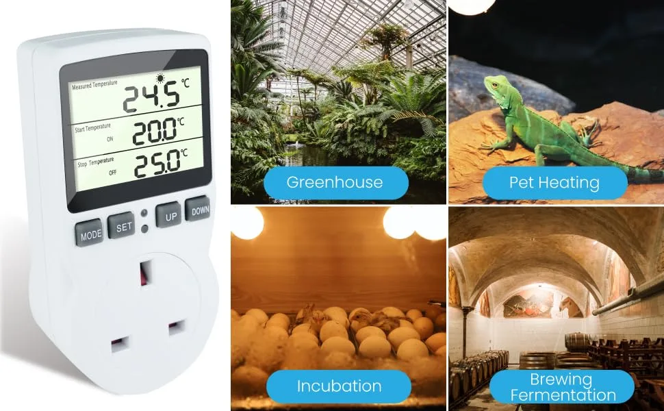 Doright Digital Temperature Controller LCD Screen Heating Cooling Temperature Switch Thermostat UK Plug 250V/13A Digital Temperature Controller for Greenhouse Farm Terrarium Reptile - temperature controller
