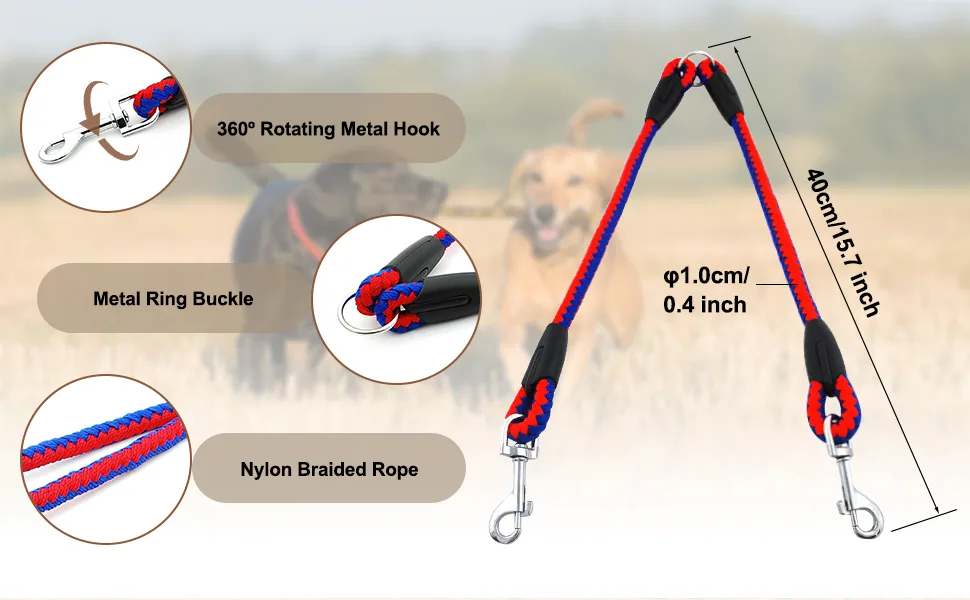 Double Dog Leash Coupler 360 Rotation Dog Lead Splitter for 2 Large Medium Small Puppy Dogs color 1 - product information 5