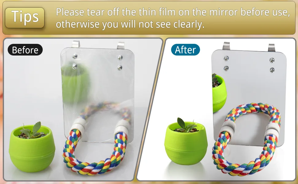 Bird Mirror Perches Rope for Cage Parrot/Budgies/Small Birds/Cockatiels/Parakeet Colorful Stand Toy - Bird Cage Mirror