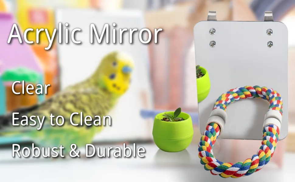 Bird Mirror Perches Rope for Cage Parrot/Budgies/Small Birds/Cockatiels/Parakeet Colorful Stand Toy - Bird Cage Mirror Toy