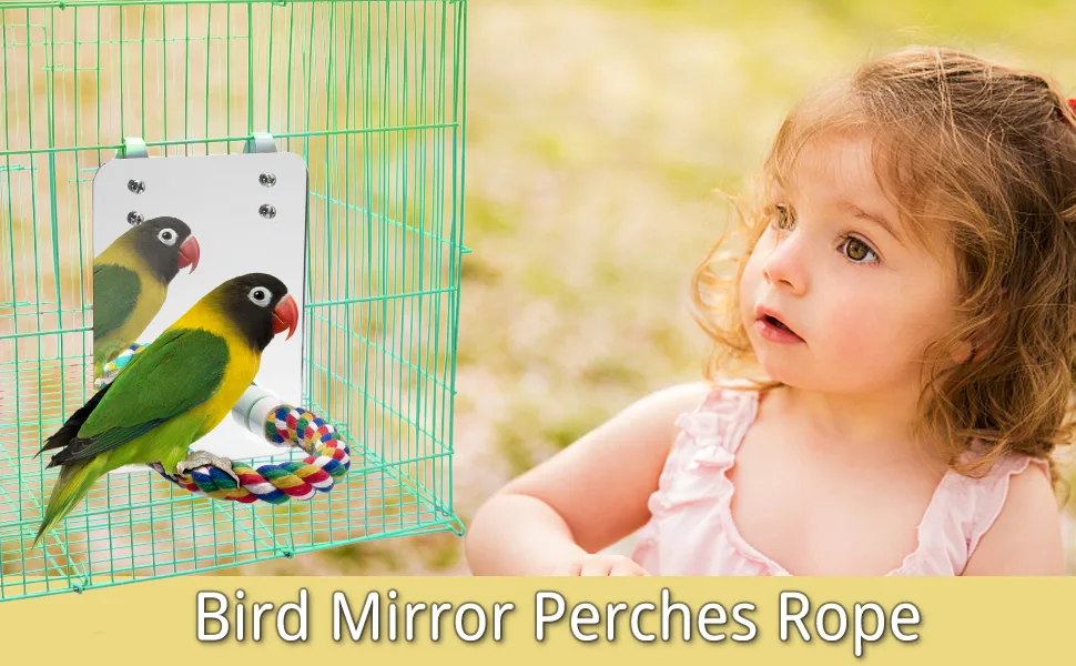 Bird Mirror Perches Rope for Cage Parrot/Budgies/Small Birds/Cockatiels/Parakeet Colorful Stand Toy - Mirror for Bird Cage
