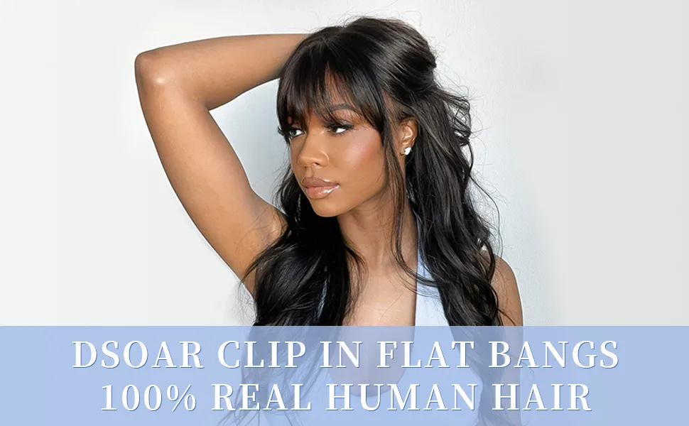 Flat Bangs Clip in Bangs Real Human Hair Bangs Hair Extensions Fringe Hair with Temples Light Brown Color Air Bangs Light Brown - product information 1