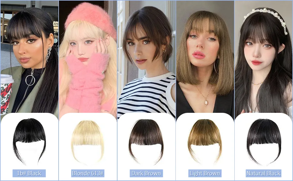 Flat Bangs Clip in Bangs Real Human Hair Bangs Hair Extensions Fringe Hair with Temples Light Brown Color Air Bangs Light Brown - product information 5