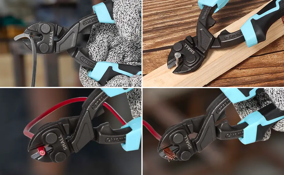 SHALL 8-Inch Mini Bolt Cutter Small Heavy Duty Wire Cutter Two-Color Ergonomic Handle Grip Area for Pulling Nails & Gripping Wires More Efficient Leverage Belt Bag Included 8-Inch Bolt Cutter - SH206003EU