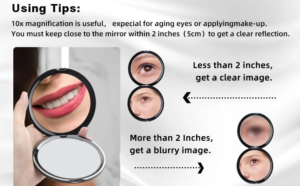 Supertina Mirror Compact for Purses Distortion Free Maginfying Travel Mirror 1x and 10x Magnification for Aging Eyes Applying Eye Makeup - mini mirror