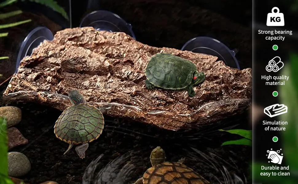 hisunfarm Turtle Floating Basking Platform Aquarium Decorations Decor Artificial Bark with Suction Cups for Tortoise Climbing Platform Resting Terrace Step (Rock Brown) - Platform 2