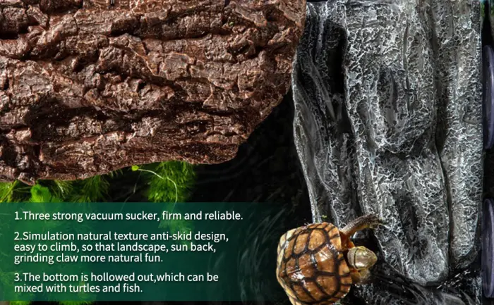 hisunfarm Turtle Floating Basking Platform Aquarium Decorations Decor Artificial Bark with Suction Cups for Tortoise Climbing Platform Resting Terrace Step (Rock Brown) - Platform 3