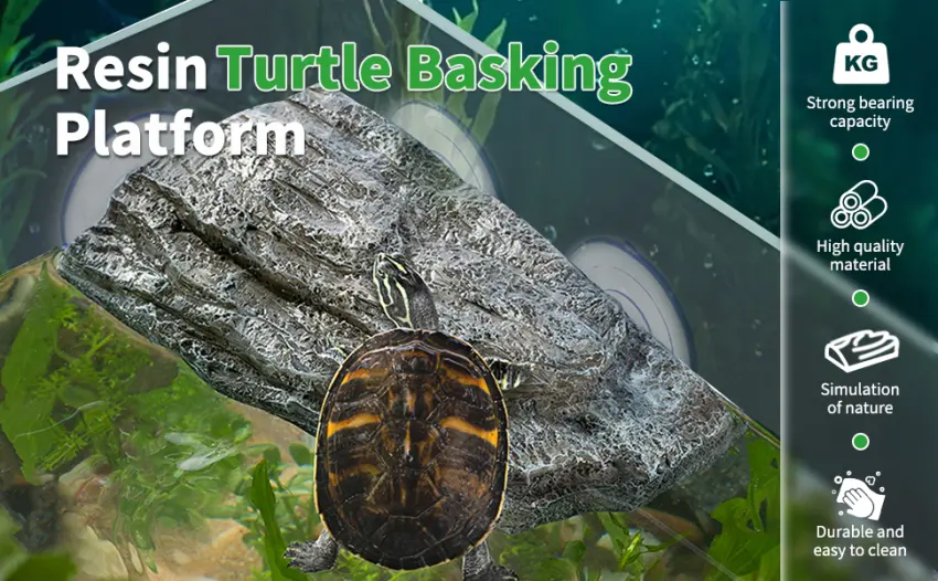 hisunfarm Turtle Floating Basking Platform Aquarium Decorations Decor Artificial Bark with Suction Cups for Tortoise Climbing Platform Resting Terrace Step (Rock Brown) - Platform1