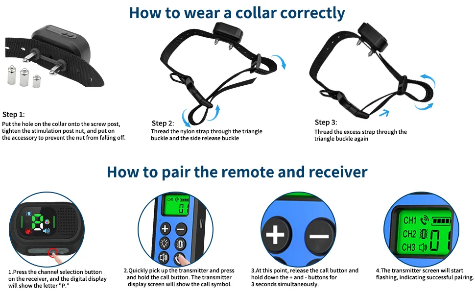 Dog Training Anti Bark Collar with Remote Vibration Beep Voice Call & Static Mode USB Rechargeable IP67 Waterproof Up 3300FT Range Harmless Auto Stop Barking Dog Device for Small Medium Large Dogs - product information 11