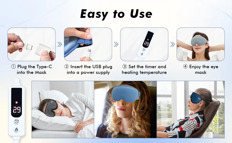 WellSync Heated Eye Mask for Dry Eyes - Warm Compress for Chalazion Blepharitis Stye w Smart Temperature & Timer Control - 3D Eye Mask for Sleeping Relief Eye Strain Migraine Puffy Grey - 3D MASK