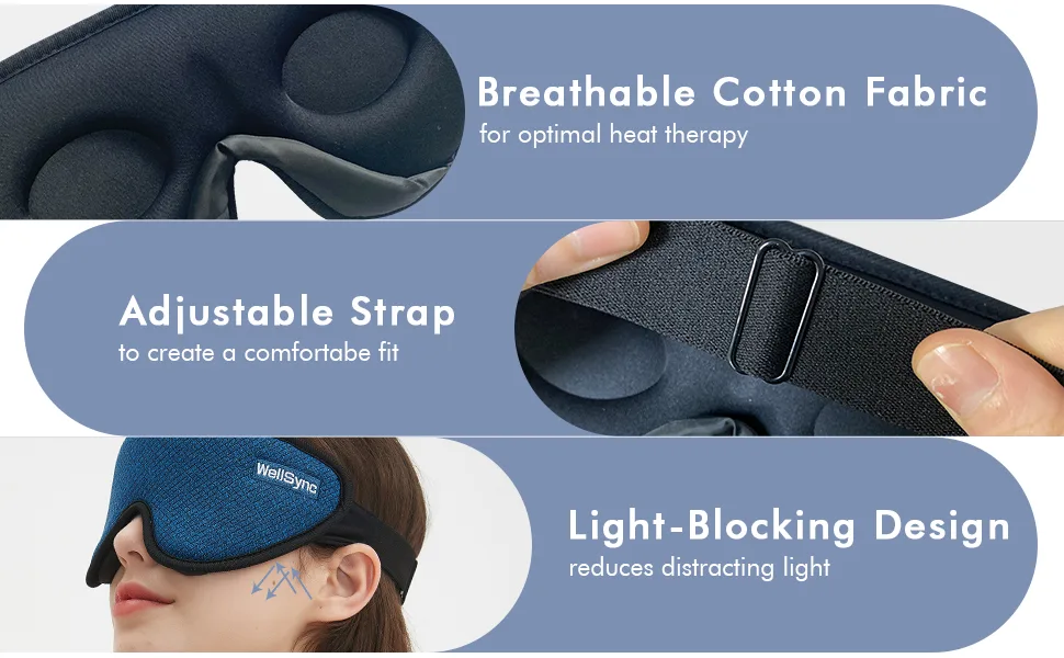WellSync Heated Eye Mask for Dry Eyes - Warm Compress for Chalazion Blepharitis Stye w Smart Temperature & Timer Control - 3D Eye Mask for Sleeping Relief Eye Strain Migraine Puffy Grey - COTTON