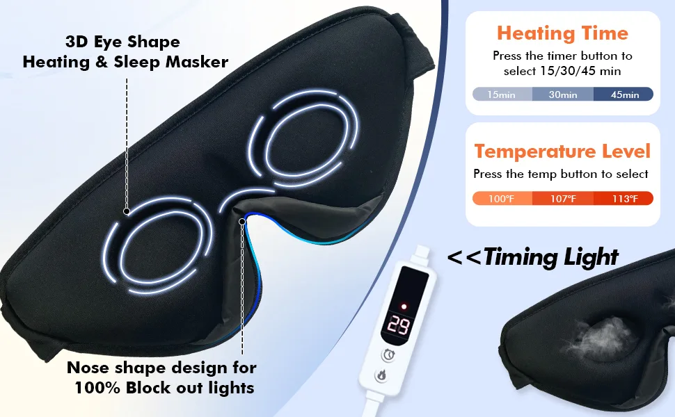 WellSync Heated Eye Mask for Dry Eyes - Warm Compress for Chalazion Blepharitis Stye w Smart Temperature & Timer Control - 3D Eye Mask for Sleeping Relief Eye Strain Migraine Puffy Grey - sLEEP MASKER