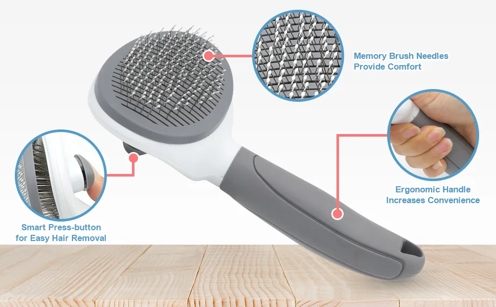 ZITSMS Cat Brush for Shedding and Grooming Pet Self Cleaning Slicker Brush with Cat Hair Comb(Grey) - cat comb