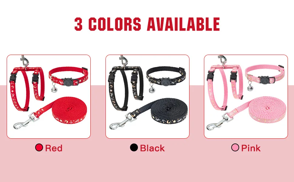 PAWCHIE Cat Harness with Leash and Collar Set - Escape Proof Adjustable Cat Harness Glow in The Dark for Kitty Outdoor Walking Red - product information 2