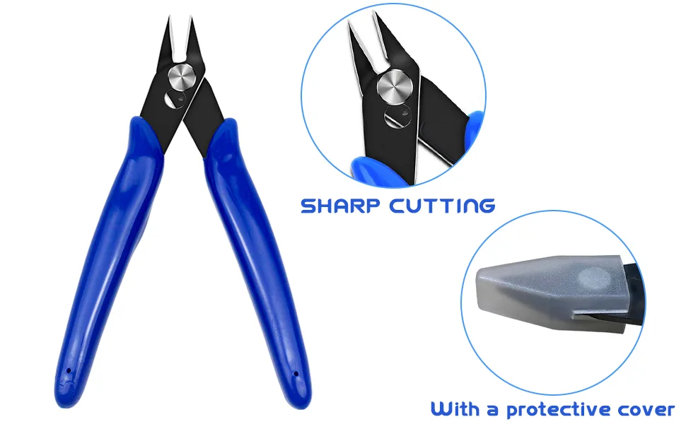 Wire Cutters 2PCS Small Flush Cutters Cutting Pliers with Non-Slip Comfortable Handle Precision Wire Clippers Hobby Snip Side Cutting Plier Diagonal Side Cutters Pliersfor Jewelry Craft DIY(Blue) - Wire Cutters