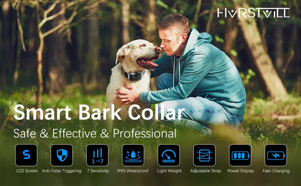 HVRSTVILL Advanced Bark Collar Anti Bark Collar for Small Medium Large Dogs Stop Barking Device - NO SHOCK Safely and Humane with Sound & Vibration Rechargeable and Adjustable Belt 7-55kg - Advanced Bark Collar