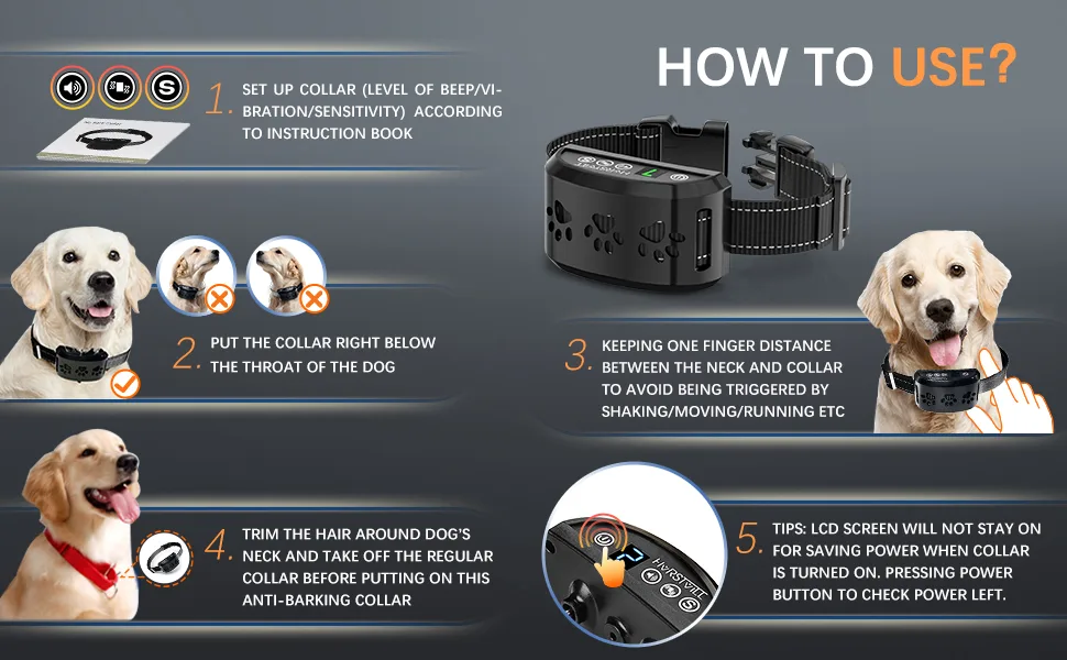 HVRSTVILL Advanced Bark Collar Anti Bark Collar for Small Medium Large Dogs Stop Barking Device - NO SHOCK Safely and Humane with Sound & Vibration Rechargeable and Adjustable Belt 7-55kg - Stop Barking Device