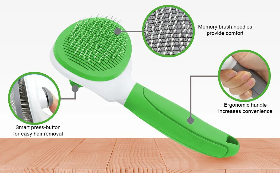 Cat Brush for Shedding and Grooming Pet Self Cleaning Slicker Brush with Cat Hair Comb(Green) - cat brush