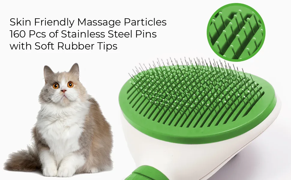 Cat Brush for Shedding and Grooming Pet Self Cleaning Slicker Brush with Cat Hair Comb(Green) - cat brush