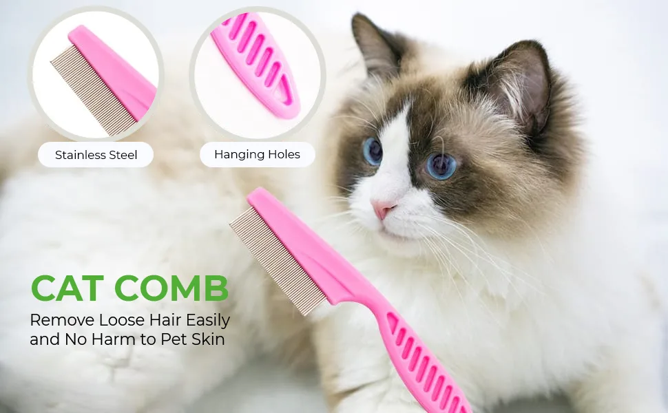 Cat Brush for Shedding and Grooming Pet Self Cleaning Slicker Brush with Cat Hair Comb(Green) - cat brush