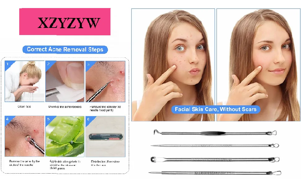 4PCS Blackhead Remover Tool Set Acne Extractor Comedone Pimples Spot and Zit - acne