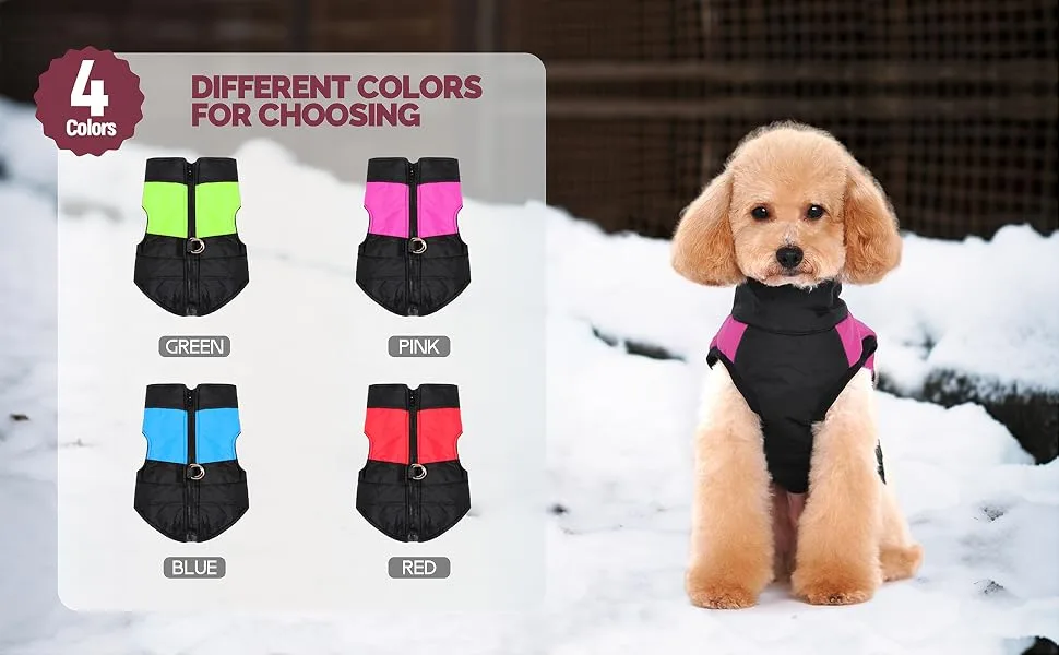Ectkuee Waterproof Dog Coat Jacket Warm Padded Puffer Pet Dog Puppy Clothes Vest (Red L) L Rouge - Dog and Cat Coat with Leash
