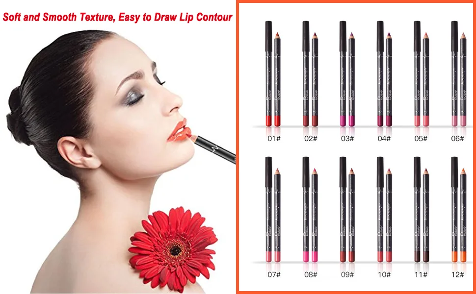TEEROVA 12 Colors Lip Liner Pencil Matte Mist Waterproof Long Lasting Lipstick Lip Liner Set - Soft and smooth texture