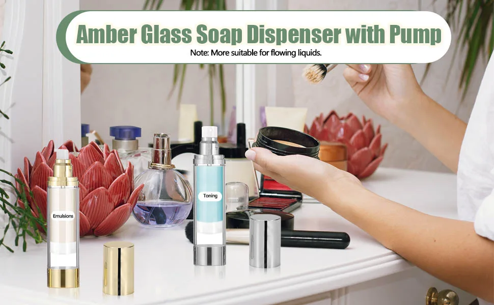 CSHITIKE 6Pcs 1.7oz/50ml Refillable Airless Pump Bottle Makeup Pump Dispenser with Labels Plastic Cosmetic Containers for Storage Travel (Silver) - empty shampoo bottle soap dispenser shampoo pump plastic soap dispenser airless pump bottle plastic