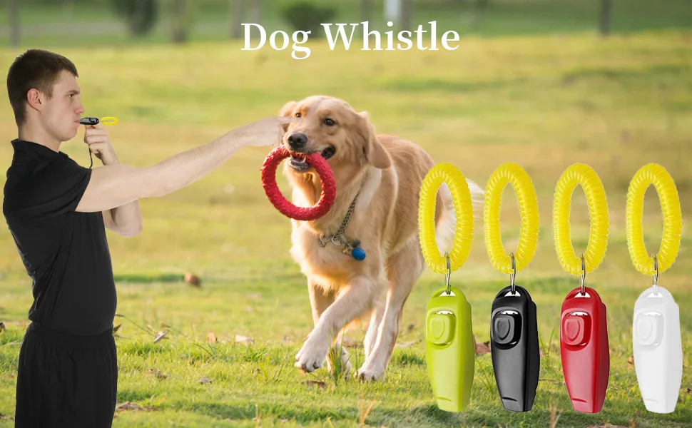 Symphonyw Dog Training Clickers 4PCS Dog Whistle Clicker 2 in 1 Whistle and Clicker Pet Training Tools with Wrist Strap - Dog Training Clickers