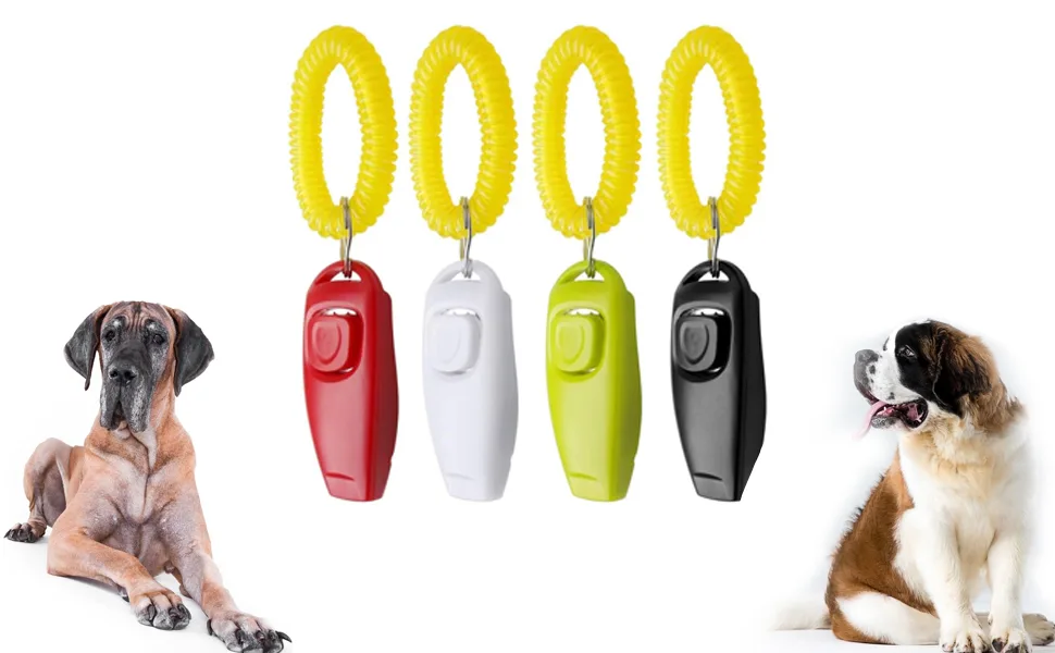 Symphonyw Dog Training Clickers 4PCS Dog Whistle Clicker 2 in 1 Whistle and Clicker Pet Training Tools with Wrist Strap - Dog Training Clickers