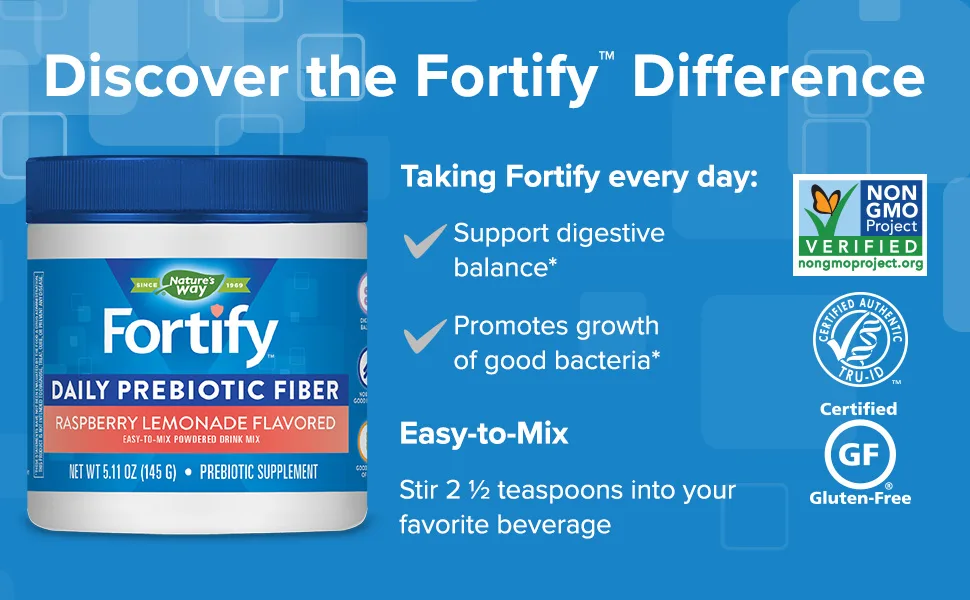 Nature's Way Fortify Daily Prebiotic Fiber Powdered Drink Mix Raspberry Lemonade 5.11 oz (145 g) - Discover the Fortify Difference