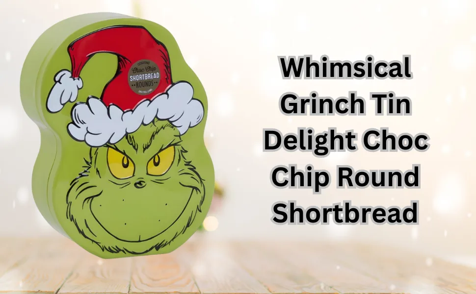 Whimsical Grinch Tin Delight Choc Chip Round Shortbread with a Festive Twist - Grinch Face Tin Shortbread Cookie Chocolate Chip Biscuits Treat Christmas Decor Holiday Gift