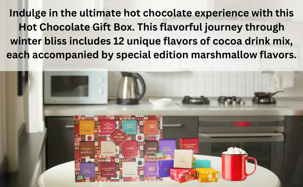 Ultimate Hot Chocolate Gift Box: A Flavorful Journey Through Winter Bliss - Hot chocolate gift set Cocoa drink mix flavors 12 marshmallow Christmas Festive Cozy Unique gift
