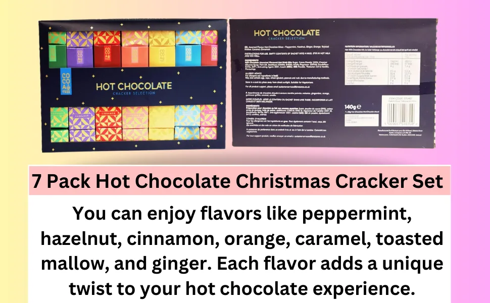 Hot Chocolate Cracker Selection Set Warm Treat for Any Occasion Gourmet Flavored Hot Chocolate Gift - Hot Chocolate Cracker Selection 7 Christmas Present Stocking filler Festive Gift Surprise occasion
