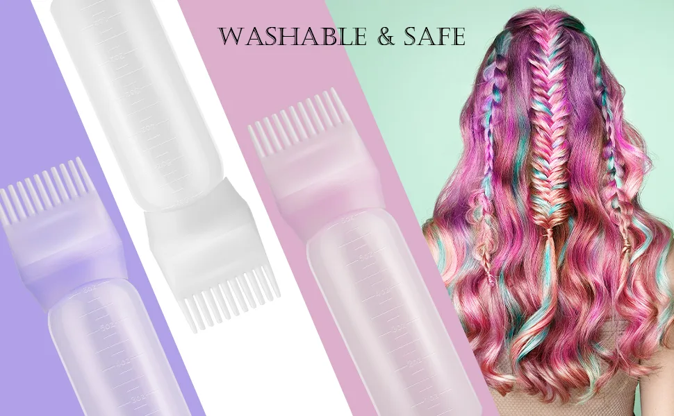 Gezimetie Root Comb Applicator Bottle with Scalp Massager Brush Comb 3PCS Hair Coloring Dye and Scalp Treatment Tools (Purple) - product information 2