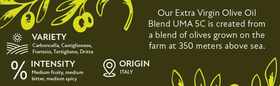 Uma Extra Virgin Olive Oil | Rich Aroma & Balanced Taste | Ideal for Cooking & Dressing | Cold Extraction | Premium Italian Blend | 2 x 250ml - OLIVE OIL