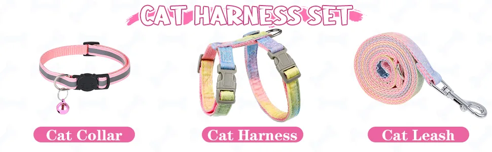 Pinenuts Cat Harness and Lead Set Escape Proof Cat Harnesses and Leash Soft Adjustable Cat Collars Rainbow Kitten Harness for Outdoor Walking - product information 4