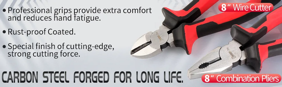 Sharp-tec Pliers Set 3Pcs 8" Wire Cutters and 8" Long Nose Pliers and 8" Combination Pliers UK Professional Tool Set 3Pcs Pliers Set - Combination Pliers