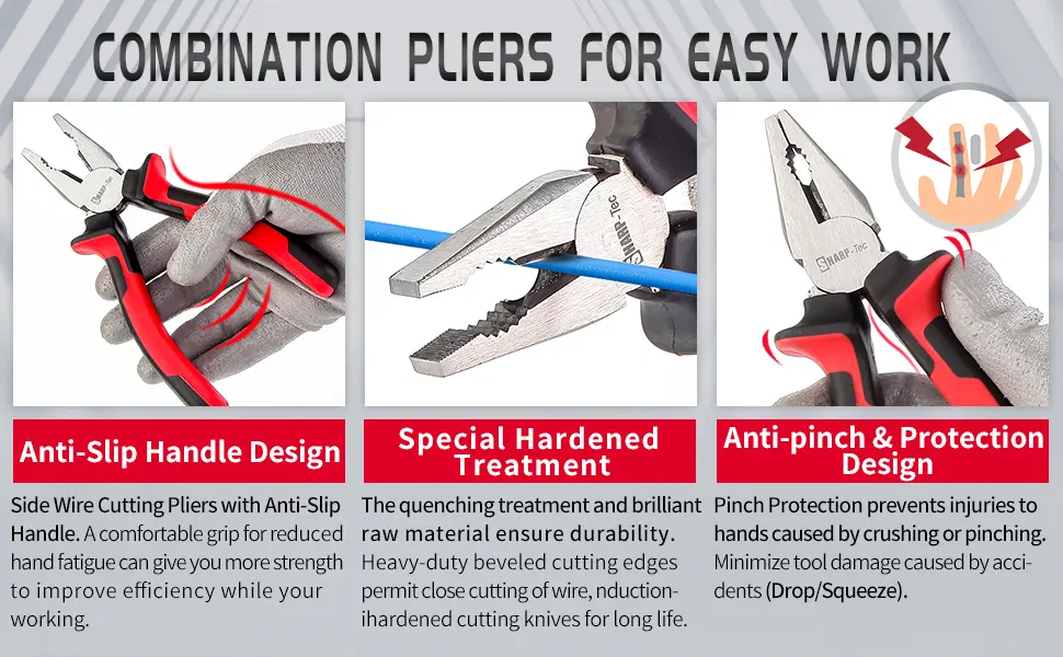 Sharp-tec Combination Pliers 180mm Multifunction Pliers with Wire Cutting/Crimping/Wire Twisting/Pulling and Nails Removing 7-inch Professional Combination Wire Pliers Combination Plier 180MM - Combination Pliers