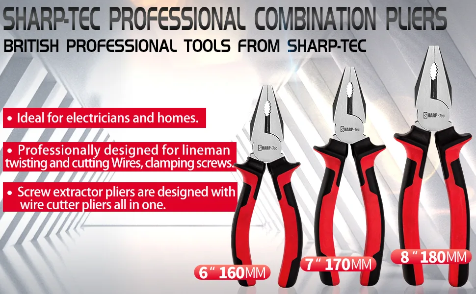 Sharp-tec Combination Pliers 200mm Multifunction Pliers with Wire Cutting/Crimping/Wire Twisting/Pulling and Nails Removing 8-inch Professional Combination Wire Pliers Combination Plier 200MM - Combination Pliers